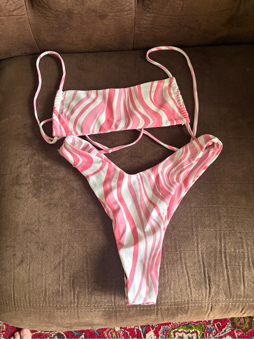 XS Pink and White Swirl Print Bikini